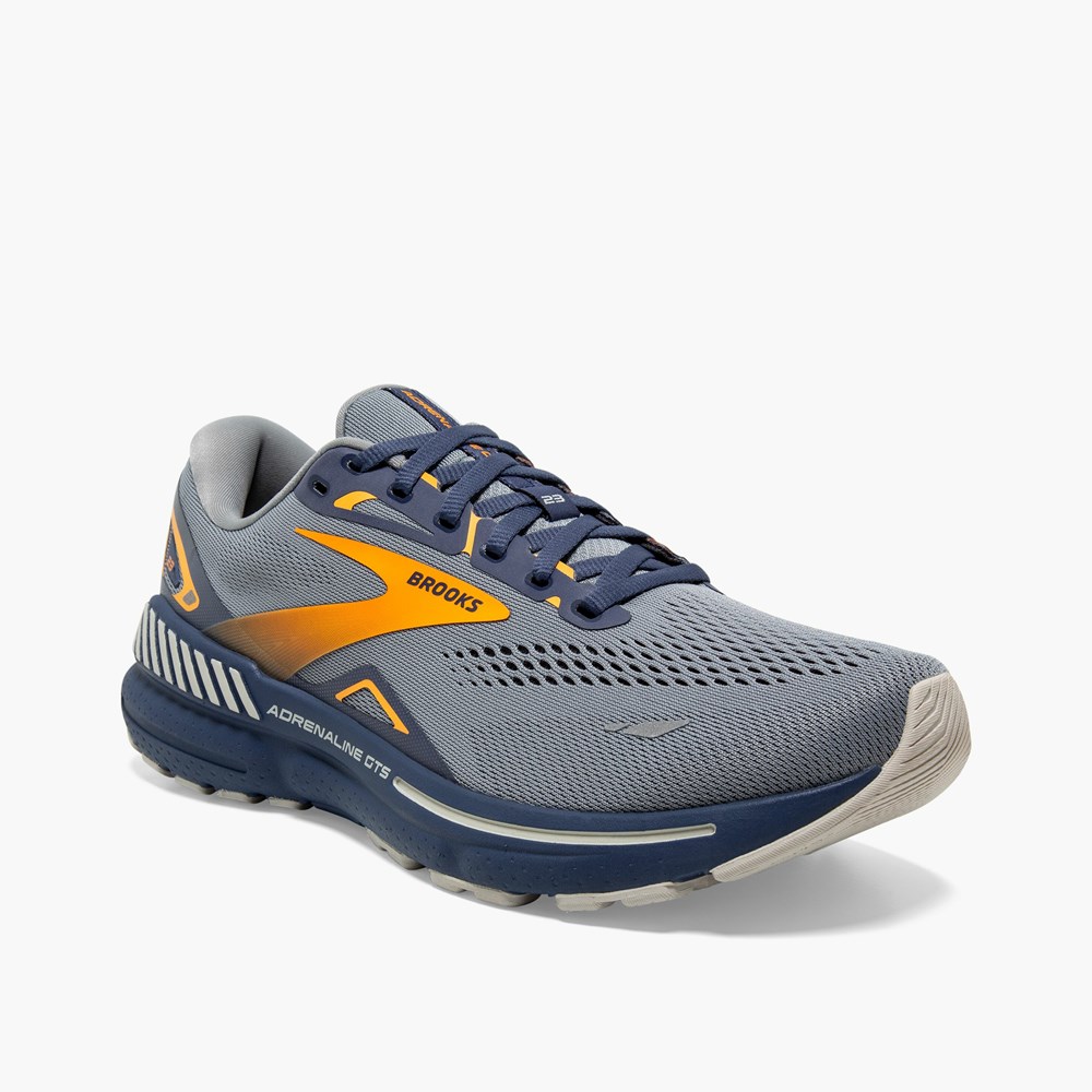 Chaussures Running Route Brooks Adrenaline GTS 23 Grise Bleu Orange Homme | DQA-3824193